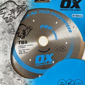 OX DIAMOND TILE BLADE 180MM X 25/22MM X 8MM BULK 10